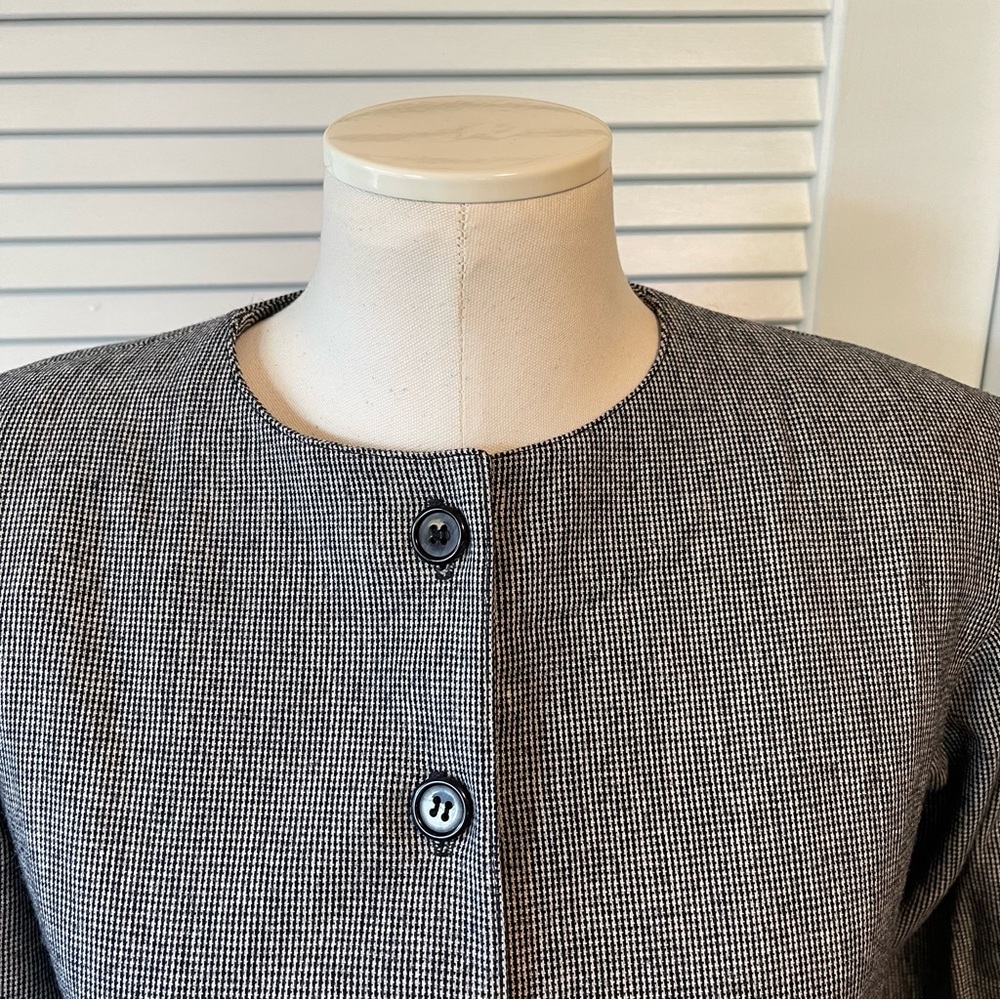 Talbots Vintage Union Made Cropped Black and White Checked Puff Sleeve Blazer - Picture 2 of 8